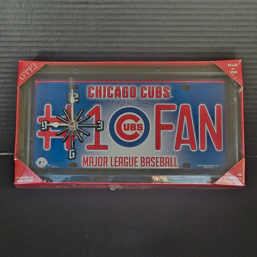 Chicago Cubs MLB License Plate, Quartz Clock #1 Fan NIB